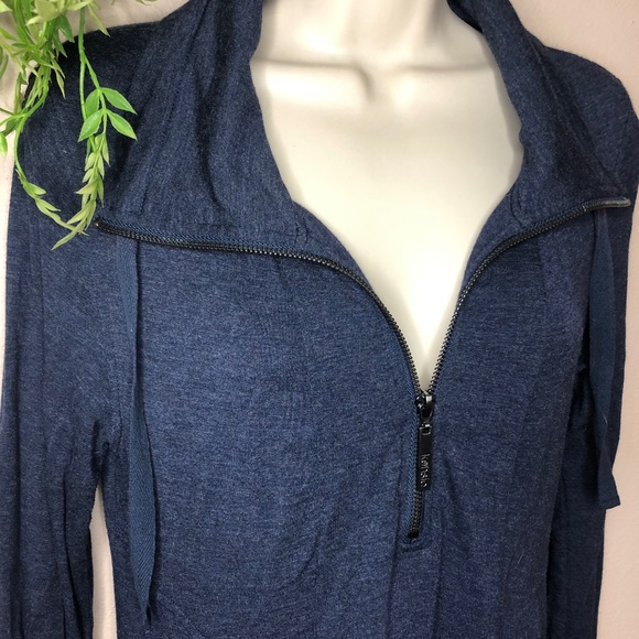 Athletic Flowy Blue Long Sleeve Tunic Draped Dress Top Pockets Relaxed Half Zip - Picture 3 of 7